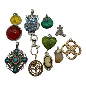 Lot of‎ 10 Pendants – Cameo, Boho, Owl, Heart, Crystal & Vintage-Inspired Styles